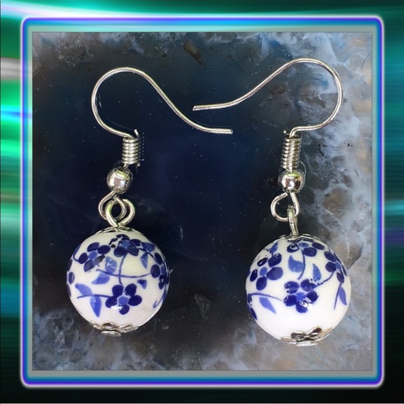 Blue Flower Ball Earrings - Picture 5 of 11